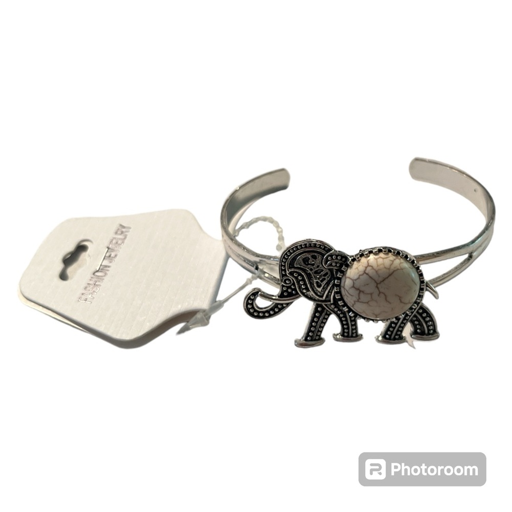 Elephant Stone Cuffed Bracelet- Crackled Ivory